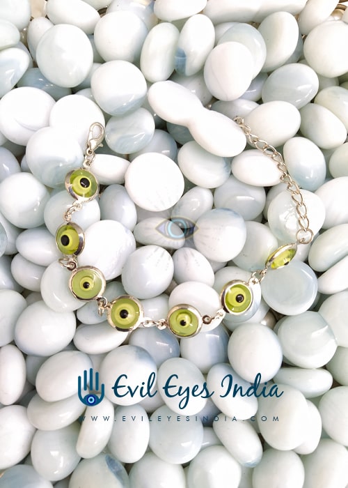 5 Beads Mint Green Evil Eye Women Silver Link Bracelet– Filigranist Jewelry