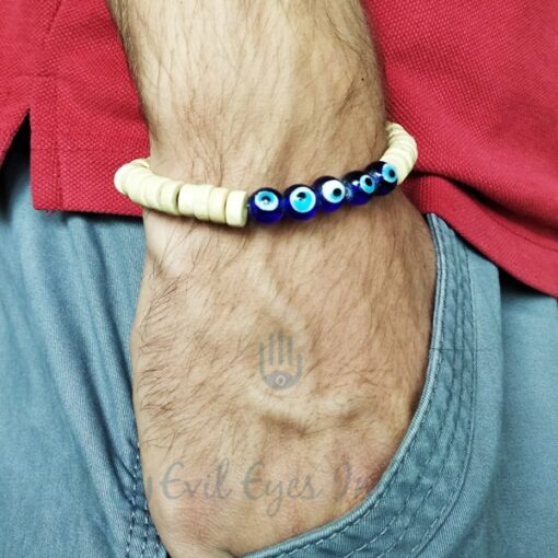 Evil Eye Bracelet with Wooden Beads