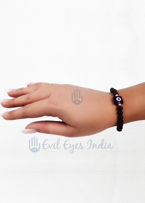 Black Evil Eye Bracelet with Square Bead