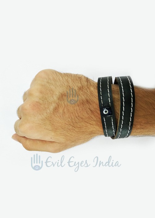 Evil Eye Bead Leather Bracelet