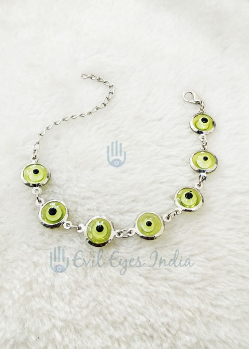 Silver Plated Green Evil Eye Bracelet