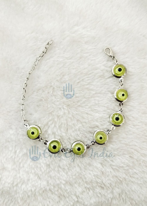 Silver Plated Green Evil Eye Bracelet