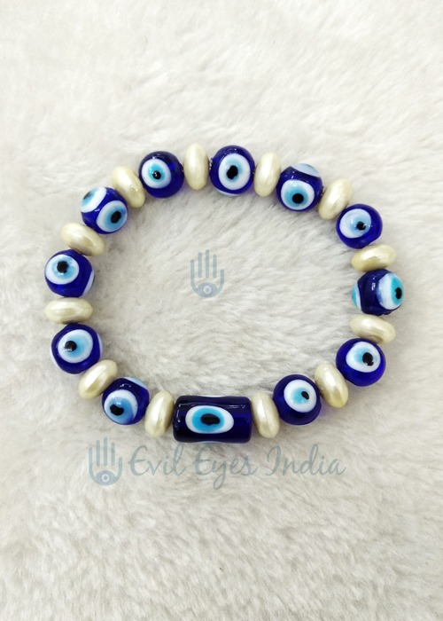 Evil Eye Bracelet with Plastic Pearl Beads