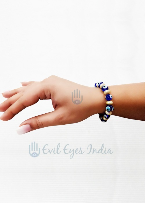 Evil Eye Bracelet with Plastic Pearl Beads