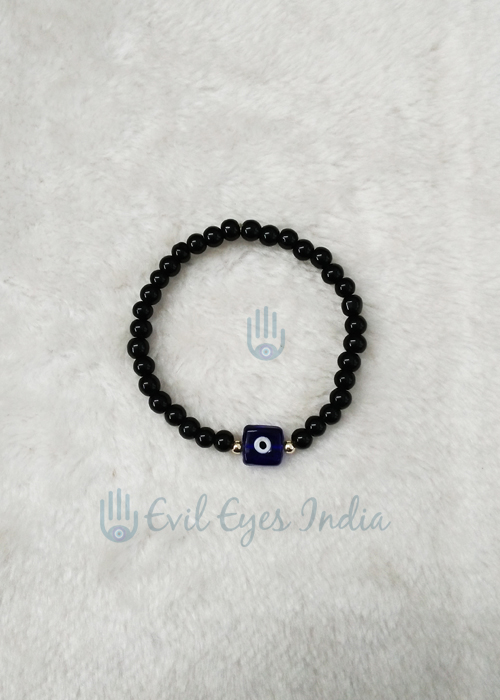 Black Evil Eye Bracelet with Square Bead