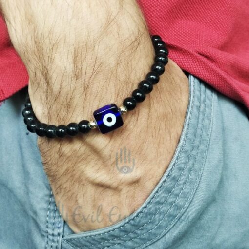 Black Evil Eye Bracelet with Square Bead