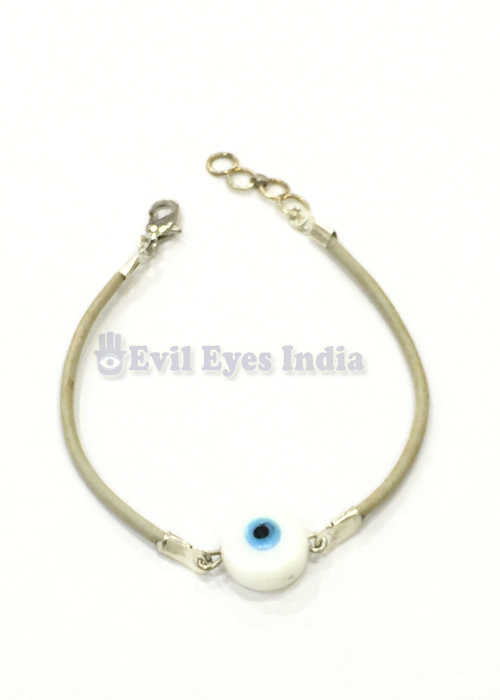 Authentic White Evil Eye Bead in Ivory Leather Strap