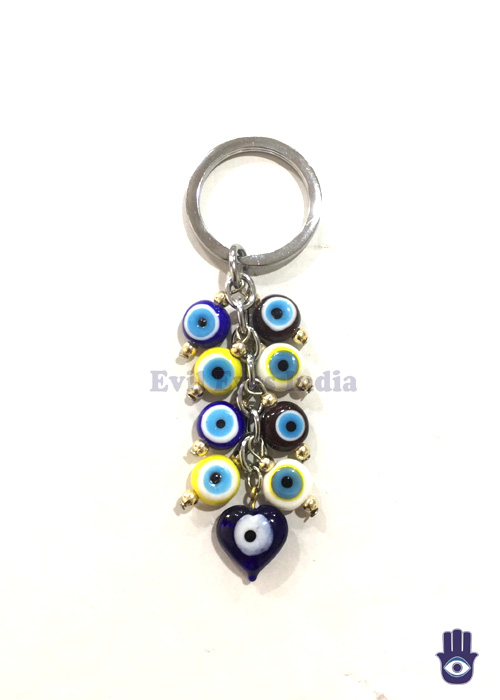 Tiny Beads with Small Heart Evil Eye Keychain