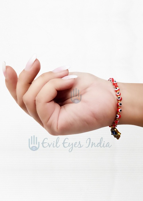 Tiny Evil Eye Beads Bracelet with Hamsa Hand