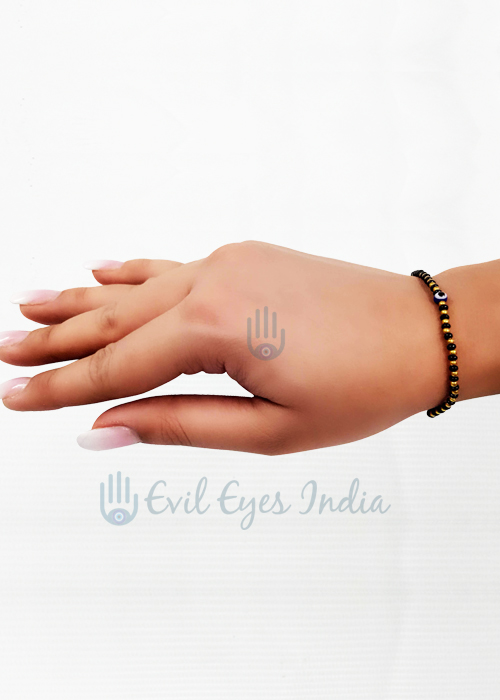 Cute Evil Eye Bracelet with Black & Golden Beads