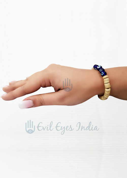 Evil Eye Bracelet with Wooden Beads