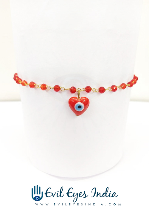 Evil Eye Anklet Red Heart Beads