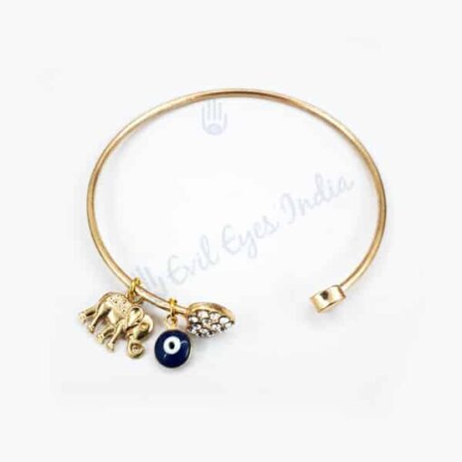 Open Ended Evil Eye Bracelet With Elephant Charm For Stability