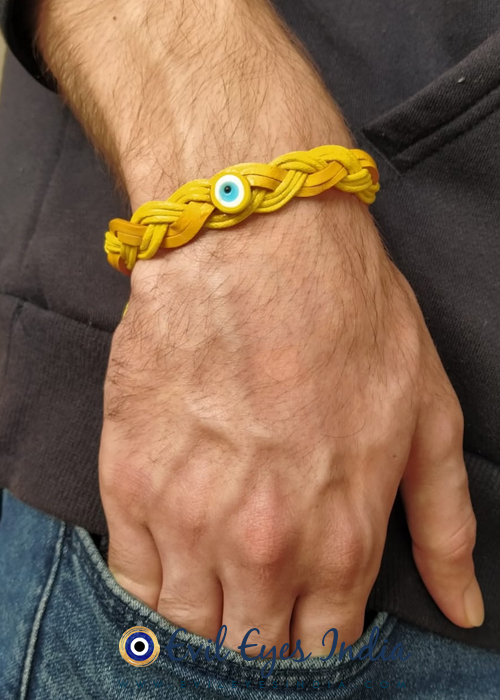 Bracelet Leather Evil Eyes Yellow