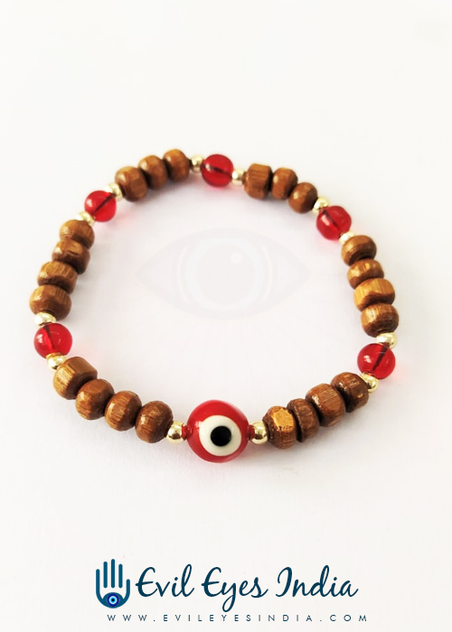 Evil Eye bracelet with Wooden Beads