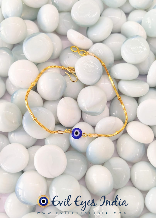 Tiny Evil Eye Bead with Gold Plating Chain