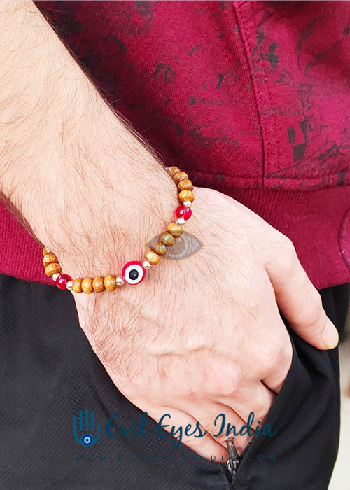 Evil Eyes Bracelet with Wooden Beads