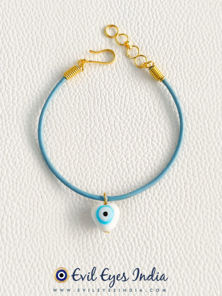 White Heart Evil Eye Leather Bracelet