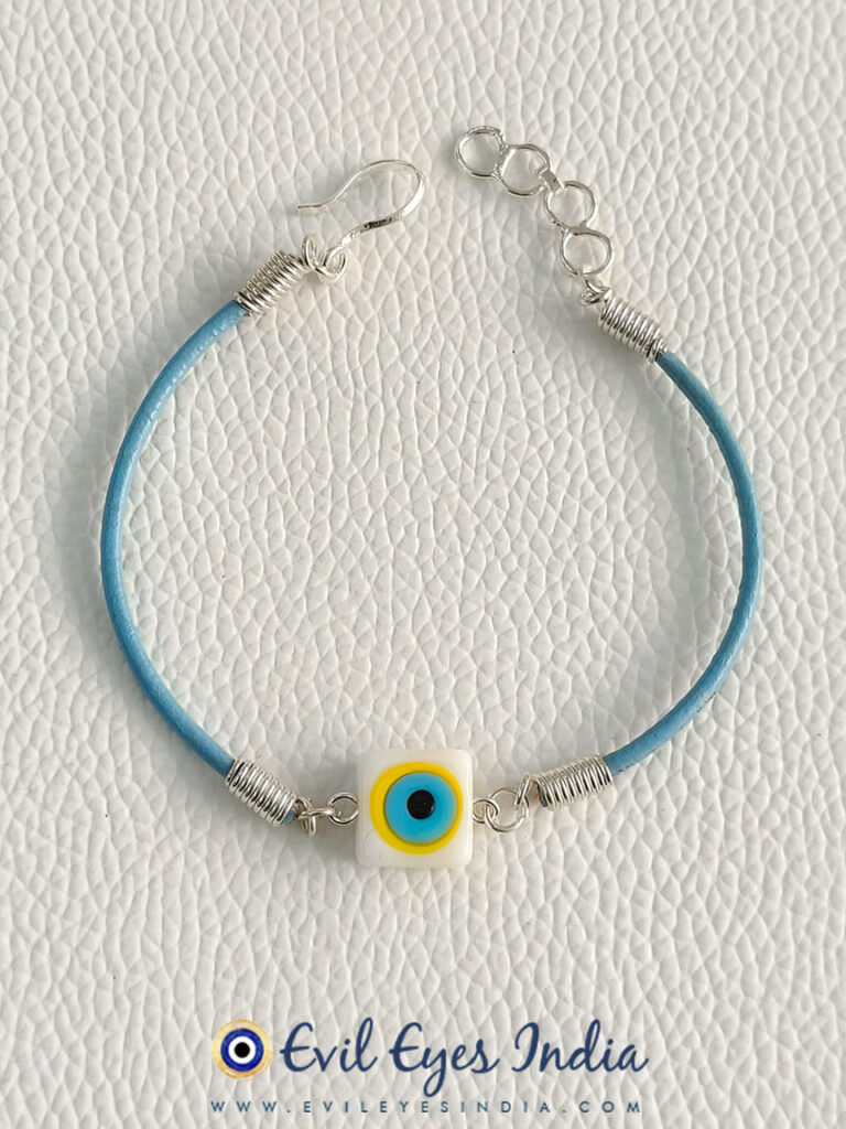 White Square Evil Eye Leather Bracelet