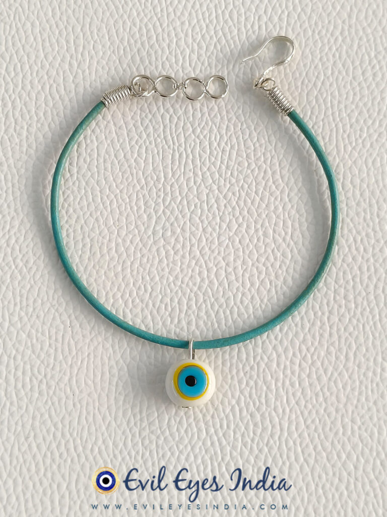 White Round Evil Eye Leather Bracelet