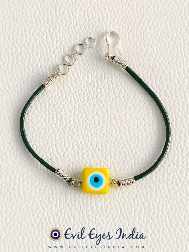 Yellow Square Evil Eye Leather Bracelet