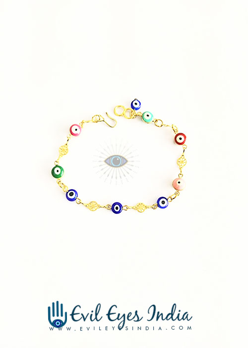 Multi-Coloured Evil Eye Bracelet With Chain