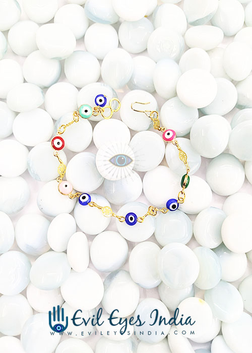 Multi-Coloured Evil Eye Bracelet With Chain