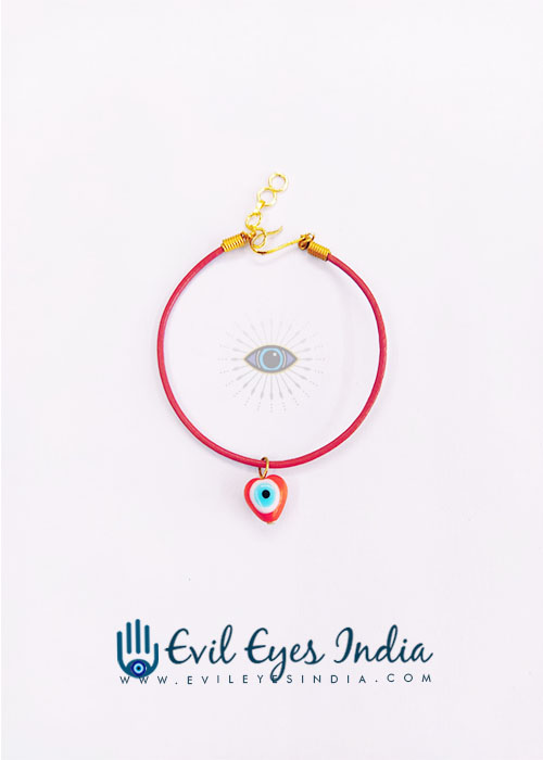 Red Heart Evil Eye Leather Bracelet