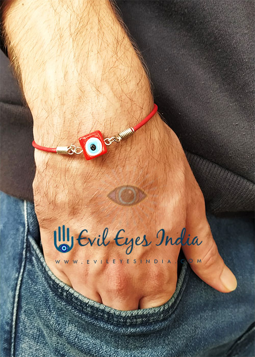 Red Square Evil Eye Leather Bracelet