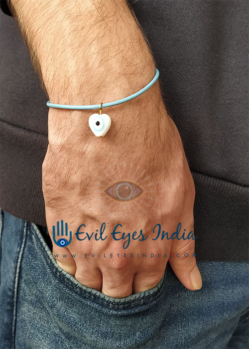 White Heart Evil Eye Leather Bracelet