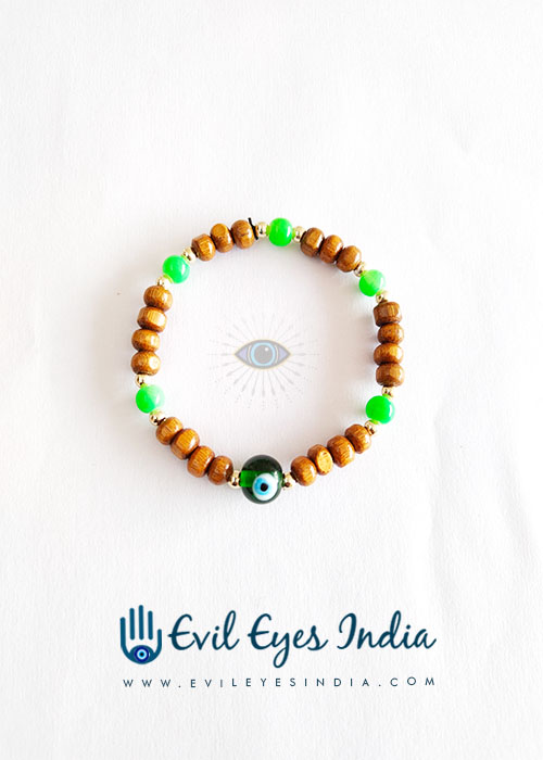 Green Bead Evil Eye Bracelet