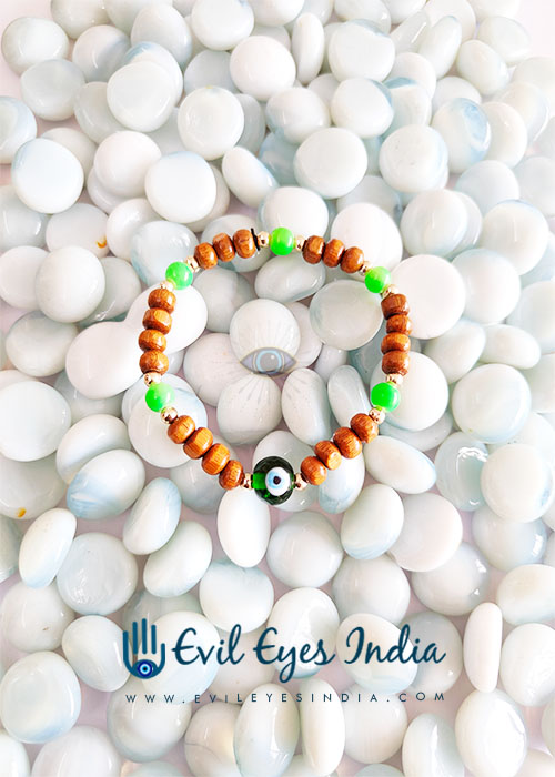 Green Bead Evil Eye Bracelet