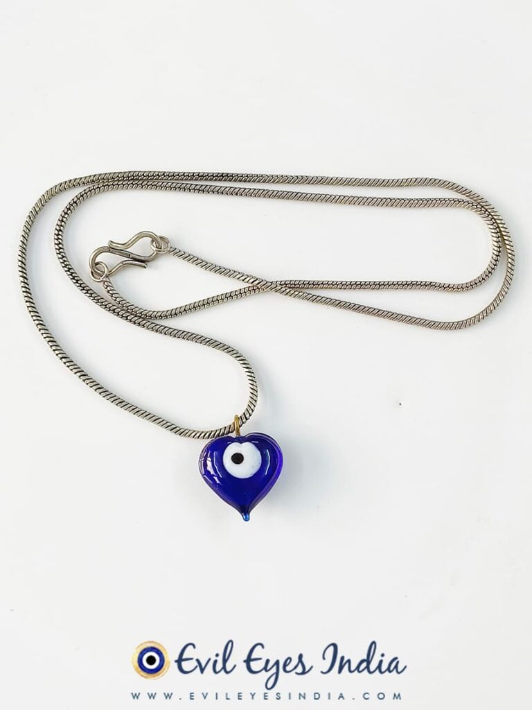 Evil Eye Heart Shaped Pendant In Oxidized Chain