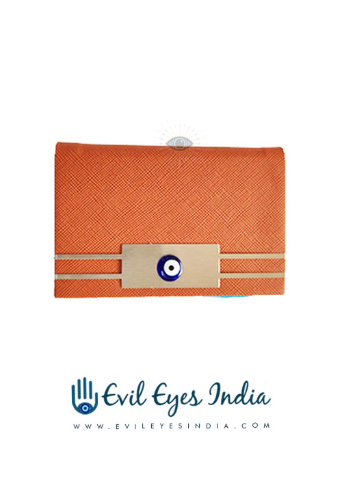 Leather Visiting Card Holder With Evil Eye-Brown