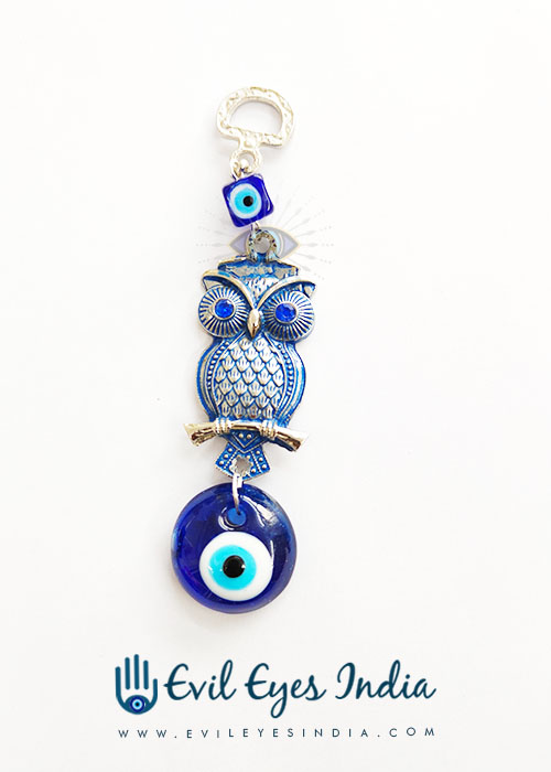 Good Luck Evil Eye Owl Hanging For Wisdom And Protection- Blue