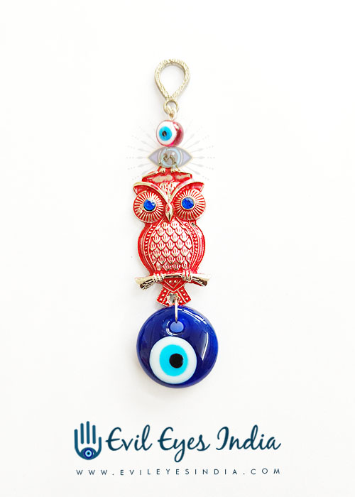 Good Luck Evil Eye Owl Hanging For Wisdom And Protection- Red