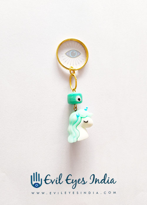 Unicorn Evil Eye Keychain-Green