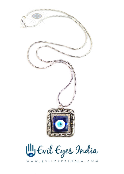 Square Shaped Evil Eye Oxidized Pendant