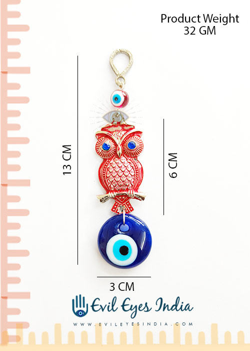 Good Luck Evil Eye Owl Hanging For Wisdom And Protection- Red