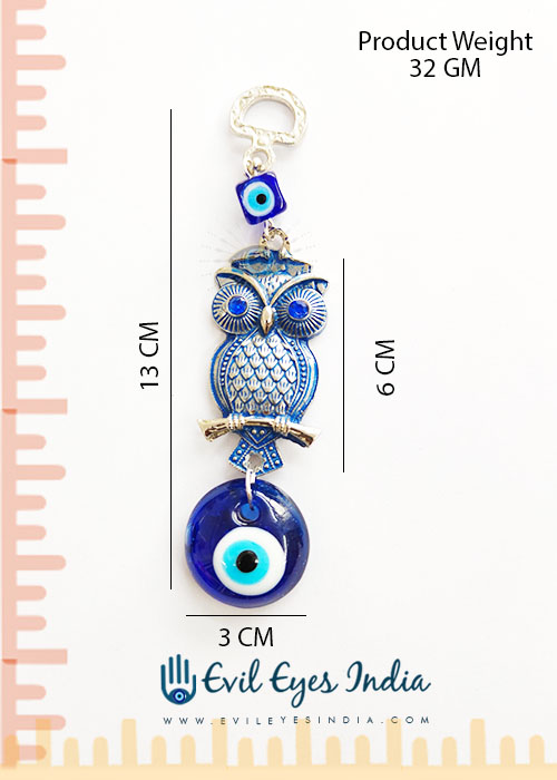 Good Luck Evil Eye Owl Hanging For Wisdom And Protection- Blue