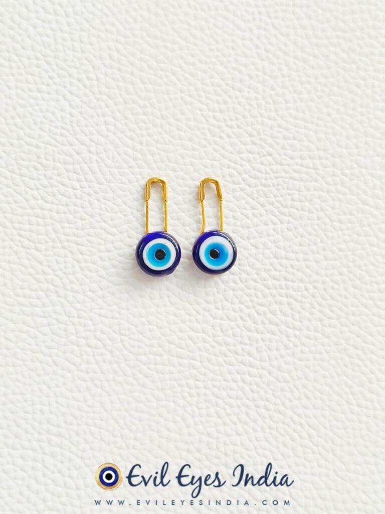 Evil Eye Safety Pin For Protection (pair)- Blue