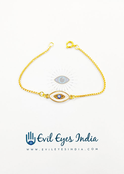 Delicate Evil Eye Bead In Mother Of Pearl Setting Bracelet