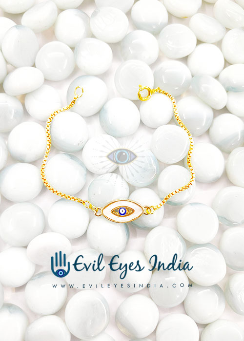 Delicate Evil Eye Bead In Mother Of Pearl Setting Bracelet