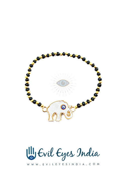 Evil Eye Bead With Mother Of Pearls Stone Bracelet-Baby Elephant Shaped