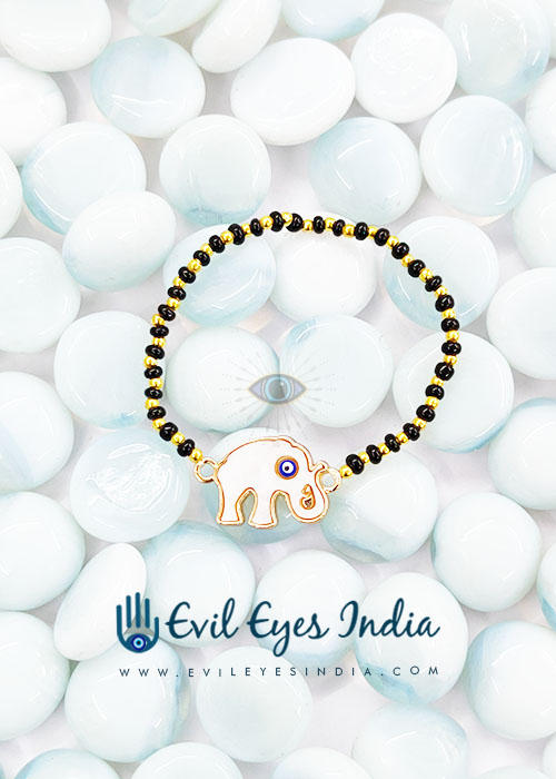 Evil Eye Bead With Mother Of Pearls Stone Bracelet-Baby Elephant Shaped