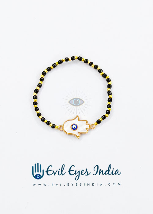 Evil Eye Bead With Mother Of Pearls Stone Bracelet-Hamsa Hand Shaped