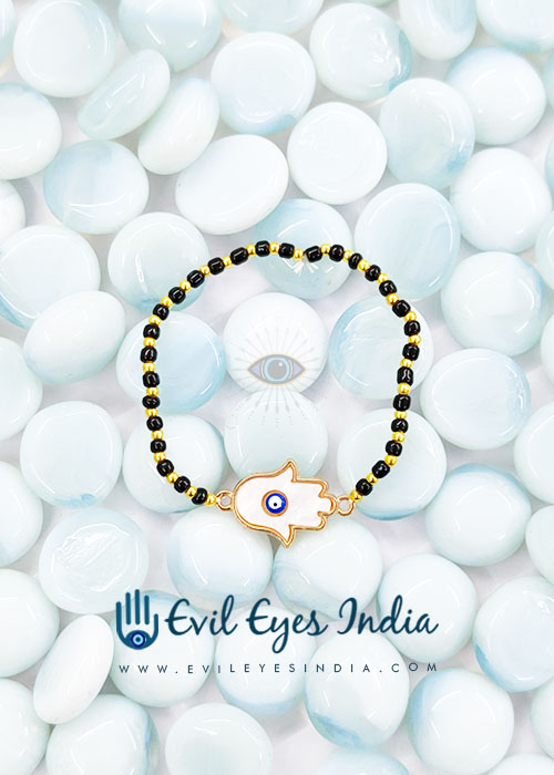 Evil Eye Bead With Mother Of Pearls Stone Bracelet-Hamsa Hand Shaped