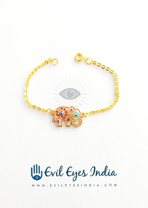 Baby Elephant Multi Colored Evil Eye Beads Bracelet For Young Kids