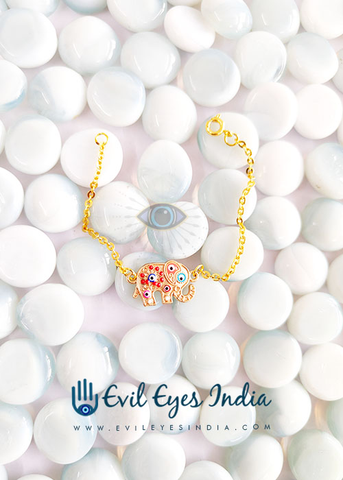 Baby Elephant Multi Colored Evil Eye Beads Bracelet For Young Kids