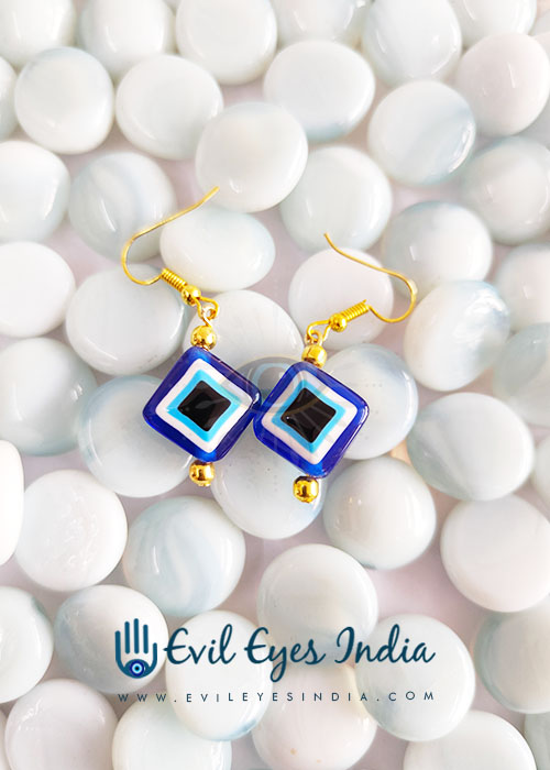 Square Evil Eye Earrings With Golden Dropelets